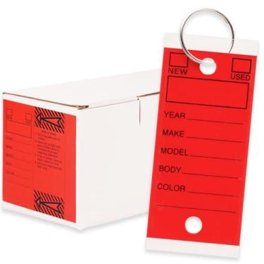 Imagem de Etiquetas de chave genuínas - vermelho | Etiquetas autoprotetoras autolaminadas 250 peças com 250 anéis por pacote | Etiquetas de chave de carro de concessionária