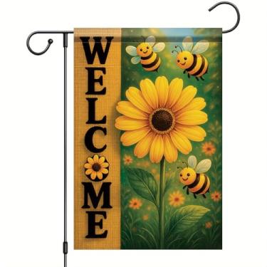 Imagem de Starlit Patio Bandeira de jardim primavera verão abelha girassol bandeira 30,5 x 45,7 cm bandeira fofa de boas-vindas para quintal floral decoração ao ar livre para varanda gramado caminho casa de