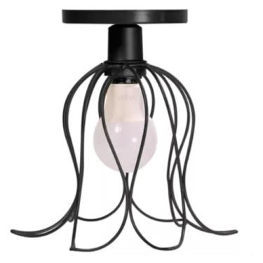 Imagem de Plafon Luminária de Teto Tulipa Aramado Lustre Redondo Aramado Sobrepor Moderno 127V/220V (Preto)
