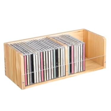 Imagem de Rainmae Suporte de CD organizador de mesa, suporte de CD de madeira, suporte de armazenamento de CD, exibição de disco de jogo, organizador de CDs, suporte de mesa, cubo de armazenamento de proteção