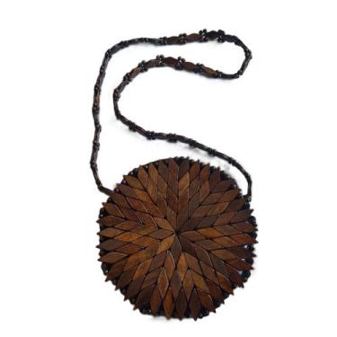 Imagem de Bolsa Madeira Escura Redonda Porta-Celular Alça Longa - Ideias by Sand