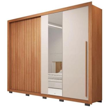 Imagem de Guarda Roupas Casal Ripado E Espelho Madeirado Eloa Caemmun - CAEMMUN 