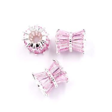 Imagem de Malahill Contas espaçadoras de zircônia cúbica para fabricação de joias 7 x 7,5 mm, prata-rosa