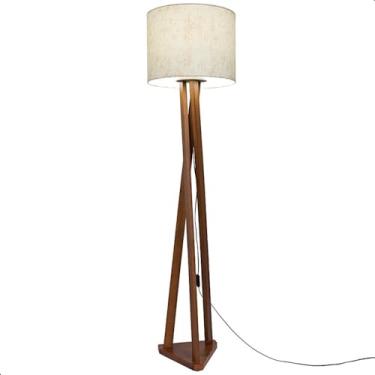 Imagem de Luminária de Chão Estrela com Pés de Madeira e Tecido Sapucaia Marmorizado Bege 162cm