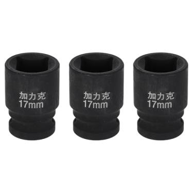 Imagem de HARFINGTON 3 peças soquete quadrado de 4 pontos 1/5.1 cm Drive 17 mm soquete de impacto quadrado métrico CR-V Blackening luva de roda padrão ferramenta de manga pneumática para reparo de automóveis