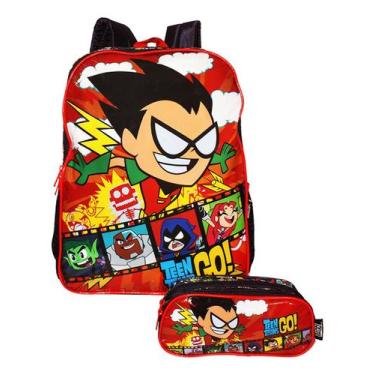 Imagem de Kit Mochila Jovens Titans Escolar Estojo Meninos Gran Costas - Luxcel