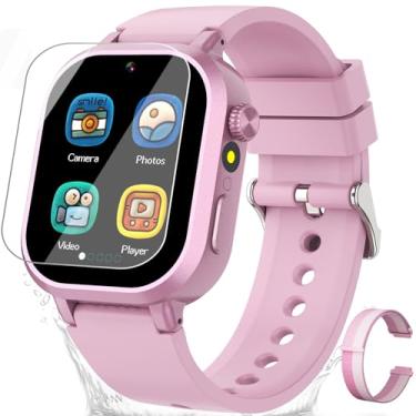 Imagem de Melontti Relógio inteligente para crianças, jogos, câmera dupla, lanterna de reprodutor de música, despertador, tela sensível ao toque, presente para crianças de 3 a 12 anos (rosa)