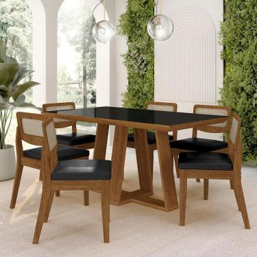 Imagem de Mesa Sion 1,60 Com 6 Cadeiras Sextavada Freijó/pto/corino Preto - M.a