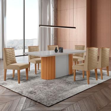 Imagem de Mesa de Jantar Aspen 180cm Tampo MDF Vidro com 6 Cadeiras Safira Moderna Mobília