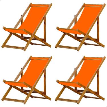 Imagem de Kit 4 Espreguiçadeiras Preguiçosa Dobrável sem Braço Mel em Madeira Maciça