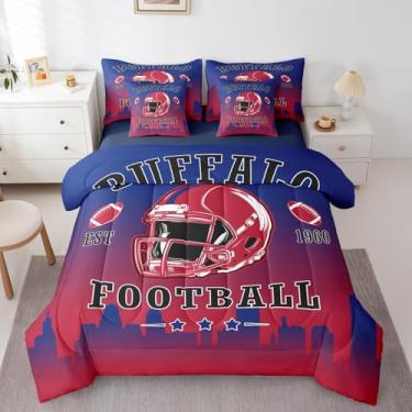 Imagem de Erosebridal Conjunto de edredom solteiro de futebol americano com 7 peças, para decoração de quarto de crianças, adolescentes e adultos, jogo de cama em uma bolsa de futebol americano, jogo de cama de