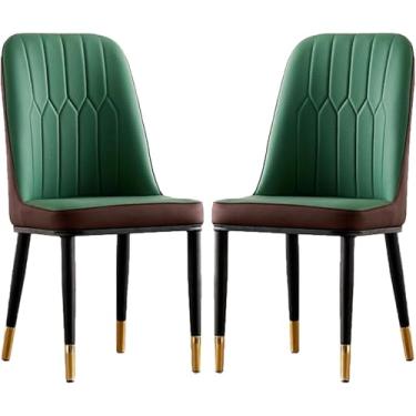 Imagem de Conjunto De 2 Cadeiras De Jantar, Cadeira Lateral De Encosto Alto, Poltrona De Lounge De Alta Qualidade Estofada Em Couro Pu Com Pernas De Metal, Cadeira Sem Braços Para Cozinha, Restaura, E