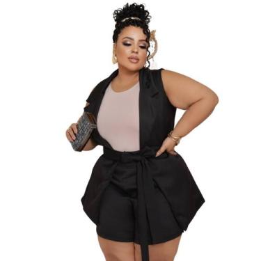 Imagem de Conjunto Feminino Plus Size Alfaiataria Shorts e Colete Luxo Elegante 