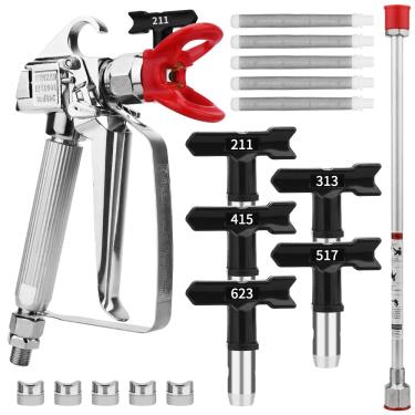 Imagem de Every family Pistola De Pintura Airless Alta Pressão 3600 Psi Com Proteção Bico E 5 Filtros Ponta Pulverização, Haste Extensão Pintada 16 Polegadas (40 Cm) (211, 313, 415, 517, 623)