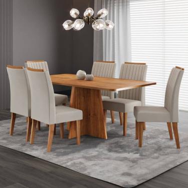 Imagem de Conjunto Sala de Jantar 160x77,5cm Tampo sem Vidro e 6 Cadeiras Tannat Mel / Bege