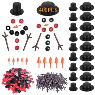 Imagem de NiidodKatzi Kit De Botões Artesanais Faça Você Mesmo Para Bonecos Neve Natal Com 400 Peças - 40 Nariz Cenoura, Mini Chapéus Mágico Negro, 240 Pequenos E 80 Mão Trigêmea Festas