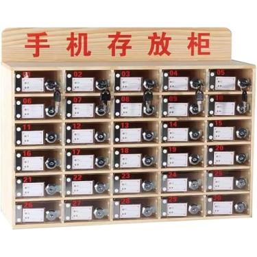 Imagem de Armazenamento De Telefone Móvel De 30 Slots Armário De Armazenamento De Telefone Móvel Montado Na Parede De Madeira Maciça De Acrílico Transparente Para Sala De Aula Escritório, Brown, 30