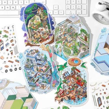 Imagem de 4 Sets Miniature Scene Stickers, DIY 3D House Sticker for Adults Stress Relief Pass The Time, Make Your Own Mini House Cute Cartoon Scene for Kids Art Funny Therapy Scenes Collection Stickers