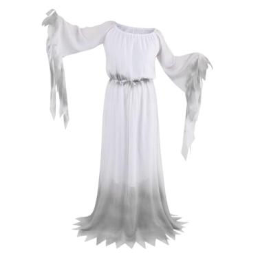Imagem de AGCOAH Fantasia de noiva fantasma feminina assustadora cadáver zumbi fantasia de noiva adulto branco vitoriano vestido fantasma Halloween cosplay 2GG