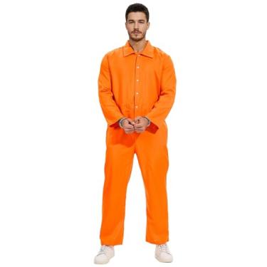 Imagem de Oumbivil Fantasia de Halloween para prisioneiro masculino laranja macacão fofo prisão macacão para fantasia de Halloween vestido OU092-L