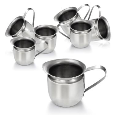 Imagem de [Pacote com 6] Jarro de creme de 142 g – Cremes de sino de aço inoxidável, mini recipiente para servir leite, creme de café, molho de salada, xarope de bordo, açúcar, máquina de café expresso para