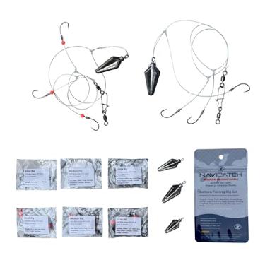 Imagem de Navicatch Kit de equipamento de pesca multifuncional - 6 plataformas pré-amarradas com 3 ganchos cada + 3 chumbadas por pacote, tamanhos variados de anzóis (grande, médio, pequeno) para água doce e