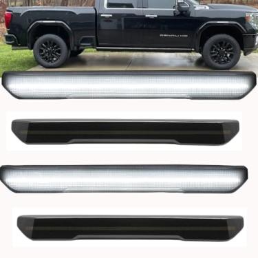 Imagem de autboom Luzes de LED laterais compatíveis com caminhonete GMC Sierra 2500 HD 3500 HD 2020-2024 2020-2024, lentes fumê com luz branca frontal e traseira branca