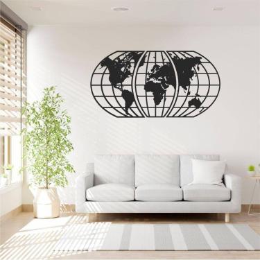 Imagem de Quadro Decoração Vazado Mapa Mundi World Triplo Preto 120X65