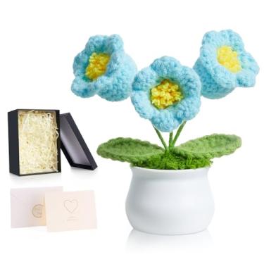 Imagem de ZHIYUXI Lírio azul claro do vale flor de crochê artificial orquídea decoração de mesa presentes para mulheres, flores eternas feitas à mão, flor de malha para painel de carro, decoração de escritório