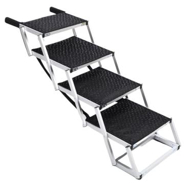 Imagem de Fockety Escadas de Cachorro, Rampa de Estimação Dobrável Extra Larga Com Superfície Sem Deslizamento e Cinto de Segurança, Degraus de Cães Portáteis para Carros, SUVs, Caminhões, Camas,