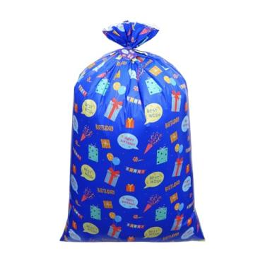 Imagem de Plauthus Bolsa de presente jumbo de 142 cm, bolsa de presente de aniversário extra Lager - padrões de caixas de presente e palavras de saudação, bolsa de presente gigante para aniversário de meninos,