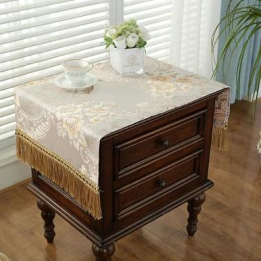 Imagem de Toalha de mesa floral pequena de cabeceira com borlas para mesa de cabeceira, toalha de mesa pequena para mesa de cabeceira, TV, micro-ondas, máquina de lavar, geladeira, cômoda, decoração de mesa