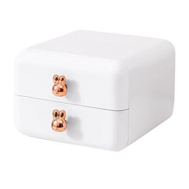 Imagem de Organizador de gavetas de mesa, caixa de armazenamento de plástico de grande capacidade com várias gavetas para o escritório do escritório da sala infantil acessórios de mesa de (2 camadas brancas)