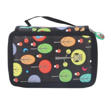 Imagem de Caixa de lápis colorida portador de lápis de grande capacidade com fechamento de zíper Design de desenho animado de lápis de cor dobrável para artistas estudantes PU couro (Preto)