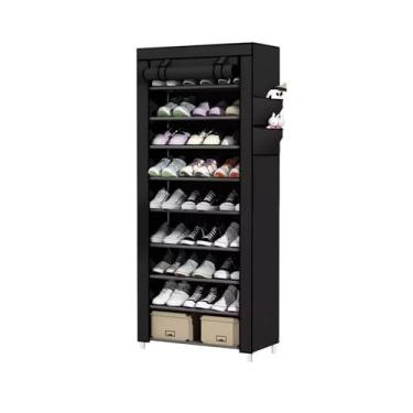 Imagem de ZzleoyuUUs-12 Armário de sapatos com portas simples sapateira dormitório multicamadas grande capacidade para aluguel doméstico à prova de poeira com armário de sapatos porta de entrada (preto)