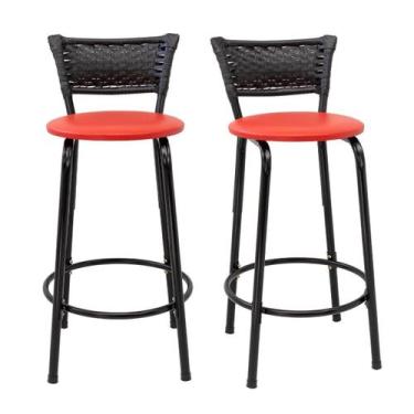 Imagem de Kit 2 Banquetas Para Bancada 60cm Preta Junco Preto Balcão Ilha Bistrô