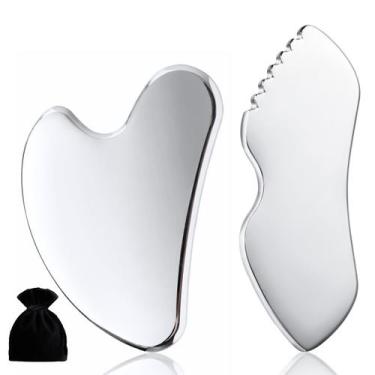 Imagem de Massageador facial Gua Sha Set em aço inoxidável ALOYGUZ