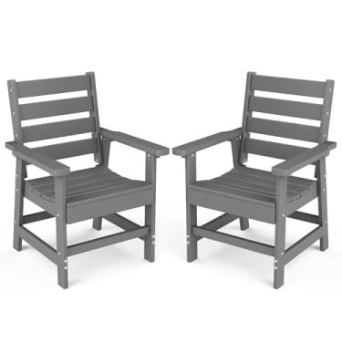 Imagem de BRIOPAWS Cadeiras de jantar ao ar livre | Conjunto de 2 | HDPE | Cinza | Cadeira de pátio com braços | Moderna | Para todos os climas | Grande e confortável | para terraço ao lado da piscina