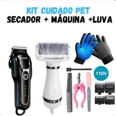 Imagem de Secador Pet 2 em 1 Profissional + Máquina de Tosa e Luva Azul Original