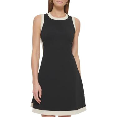 Imagem de DKNY Vestido feminino casual de manga curta com gola canoa, Preto/bege, 25 Plus Size