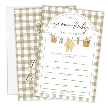 Imagem de Beshoul Convites de chá de bebê para meninos, 10 cm x 15 cm Convites de chá de bebê cultivados localmente com envelopes, artigos de decoração de festa de revelação de gênero do mercado de fazendeiros