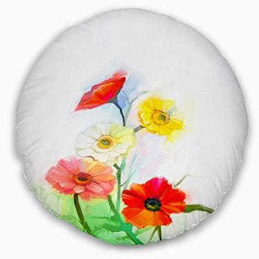 Imagem de Designart Still Life Colorida Gerbera Flowers' Floral Throw Round Living Room, Sofá, Almofada de Alta Qualidade + Capa de Almofada Impressa em ambos os lados 50 cm