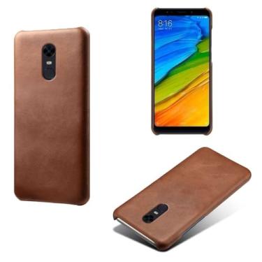 Imagem de Capa para Xiaomi Redmi 5 Plus,Proteção contra quedas,Casca de volta de cor sólida simples,Design de couro de imitação de plástico-Brown
