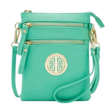 Imagem de Solene Organizador feminino de couro sintético com vários bolsos com zíper e bolsa tiracolo removível, Turquesa, Small