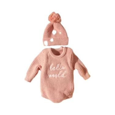 Imagem de Macacão De Tricô Para Bebês Meninos E Meninas, Com Chapéu Pompom, Para