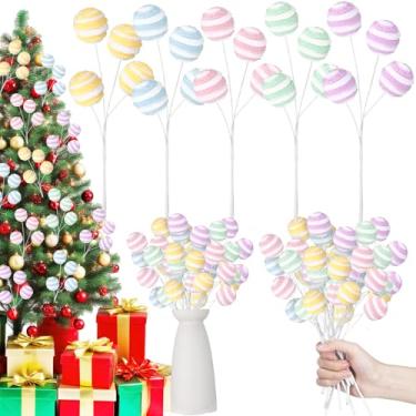 Imagem de Janinka 12 palhetas de árvore de Natal pastel, 29 cm, palitos de lã doce de pirulito para árvore de Natal, enfeites de galhos, enchimento de vasos, decoração de casa