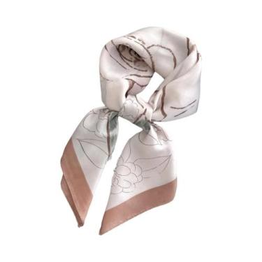 Imagem de Lenço Quadrado Feminino De Cetim Macio 70x70cm, Imitação De Seda, Moda