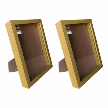 Imagem de Kit 2 Molduras Caixa Alta Revestida com Vidro Mais Fundo em MDF com Suporte - 10x15cm - 1,5x3 Cor:DOURADO;Tamanho:10X15