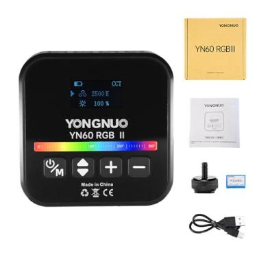 Imagem de YONGNUO YN60RGB II Painel de luz de vídeo LED com tela OLED, 68 peças de lâmpadas LED 2500-9900K temperatura de cor CRI 95+ HSI 0-360 graus, 25 modos de cena especiais, bateria de lítio embutida de