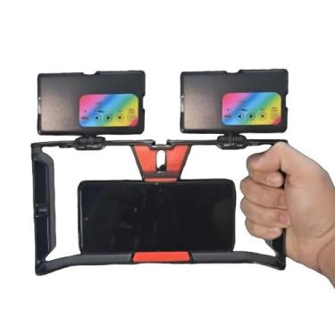 Imagem de Kit Estabilizador Gaiola de Celular 2 Mini Luzes de Led RGB Recarregáv
